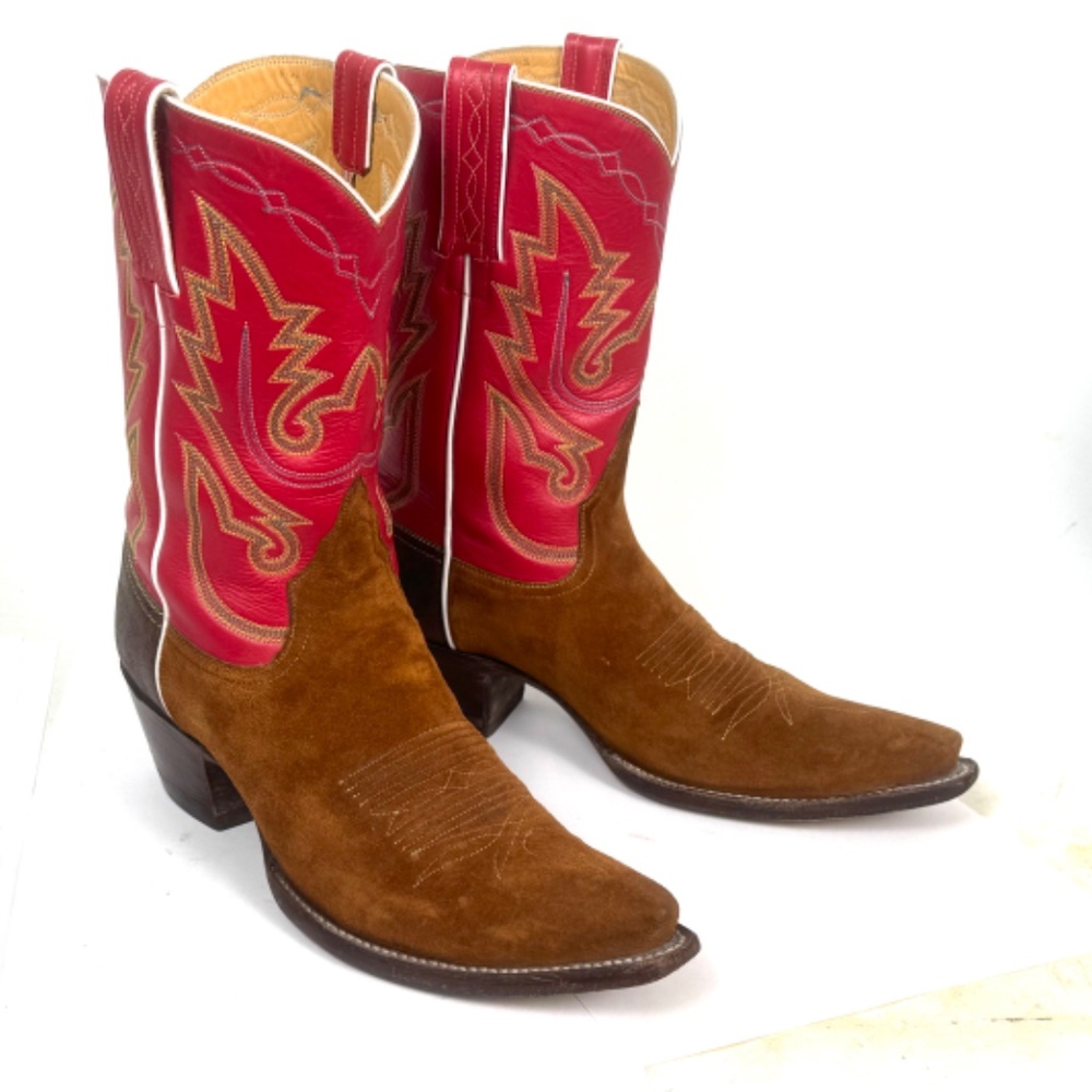 Back at the Ranch El Rancho Cowboy Boots - Wms Sz 9.5B - Brown Suede Red Calf